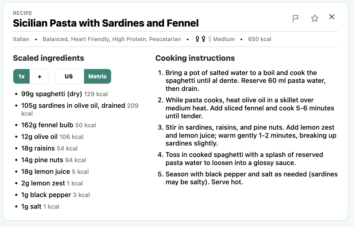 Recipe detail overlay