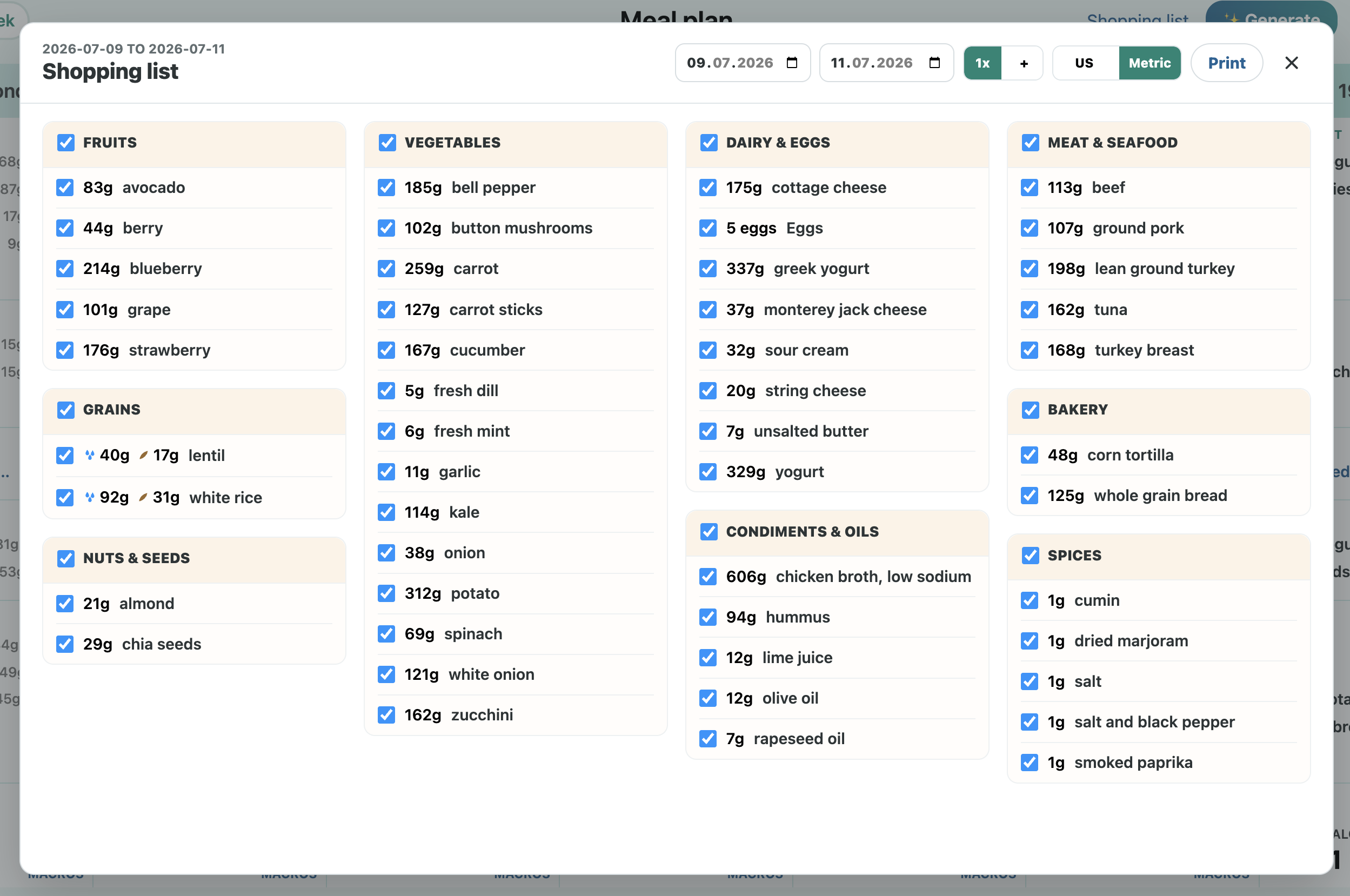 Shopping list screen